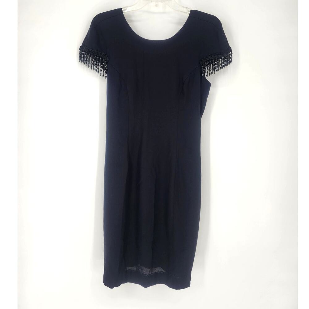 Vintage Taurus Nites Black Cocktail Dress w/ Beaded Fringe & Bows – ILGWU
